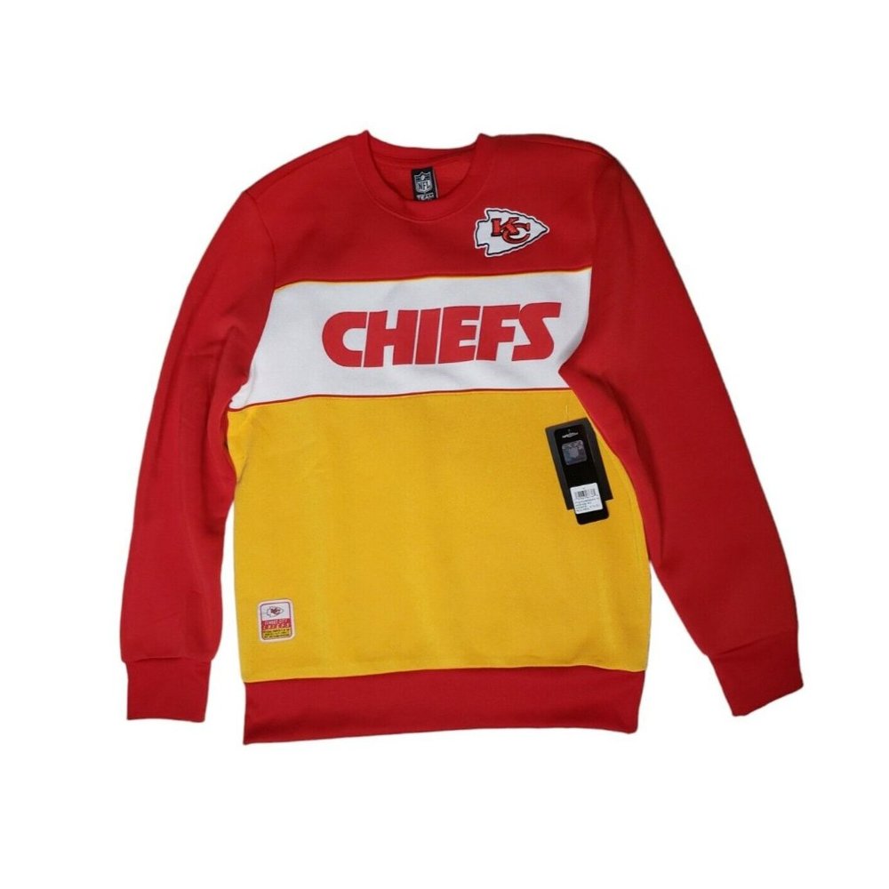 Team Apparel Kansas City Chiefs Red White Yellow Colorblock Crewneck